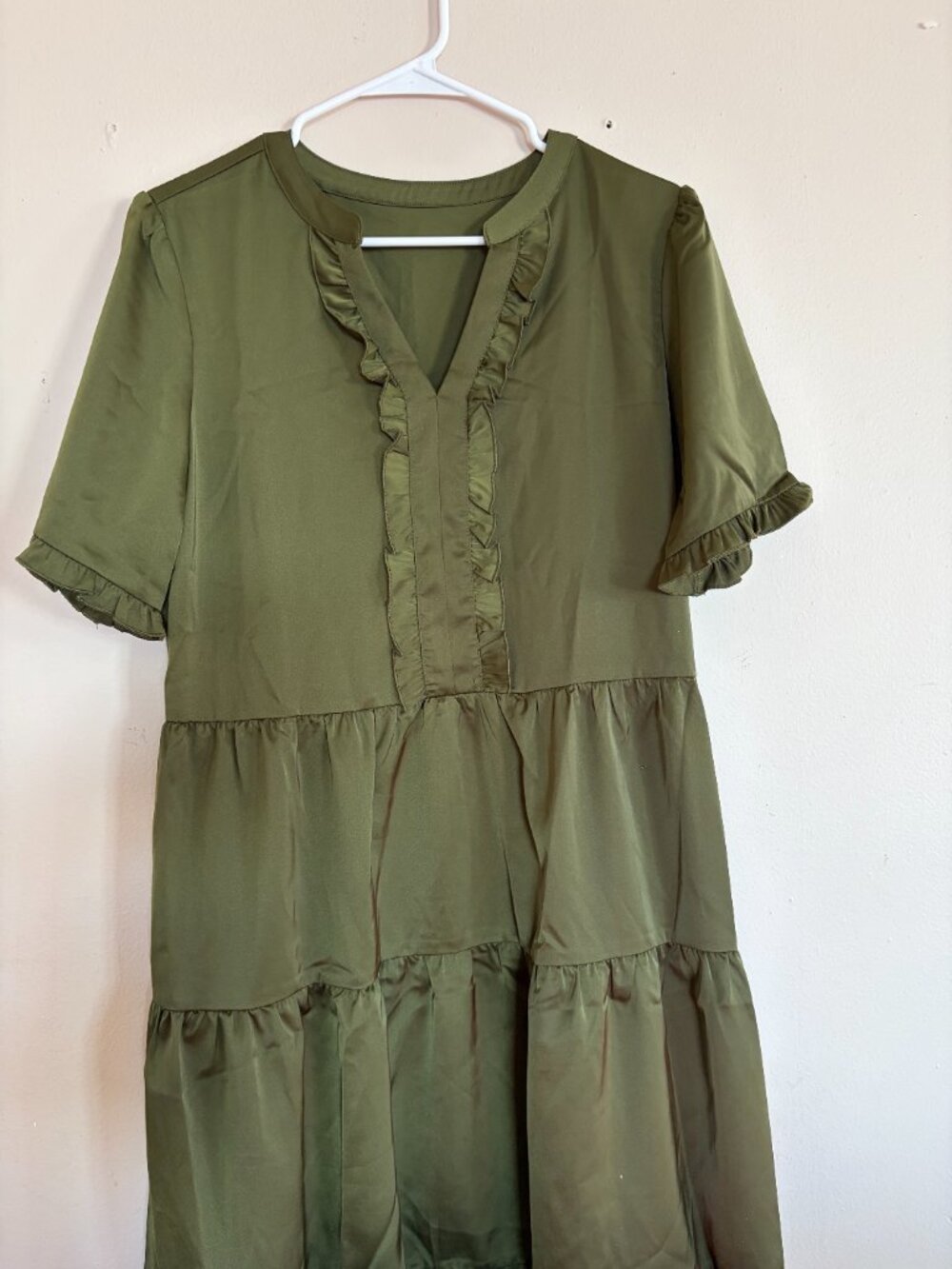 Army Green Halter Dress with Fringe Detailing, Perfect for Festivals, Night Out